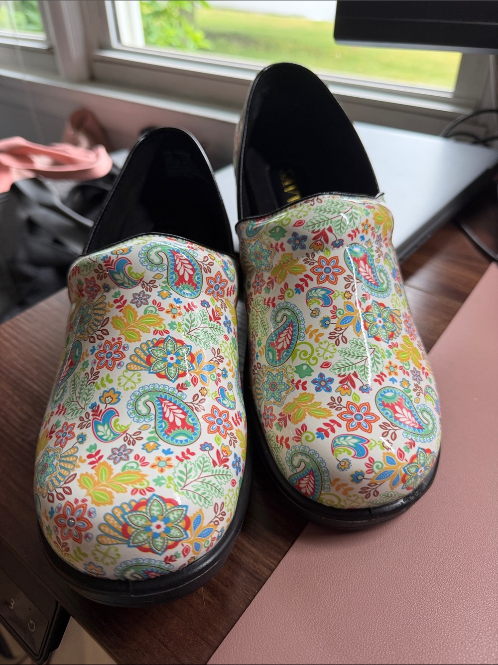 Savvy White Floral Paisley Slip-On Clogs